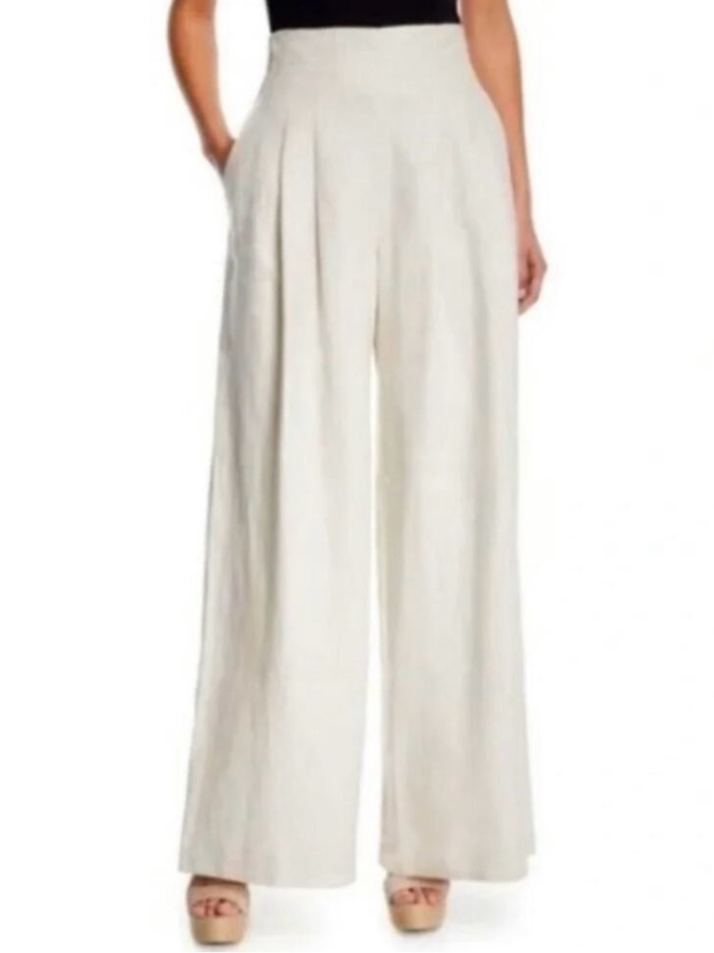 LAFAYETTE 148 New York Sz 10 Cream Linen Wide Leg High Rise Pleated Pant Org$998 - Picture 4 of 13